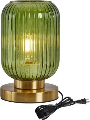 Obrázok produktu pre Moderná stolná lampa so skleneným tienidlom a stmievačom – zelená lampa so skleneným tienidlom (reliéfne sklo)