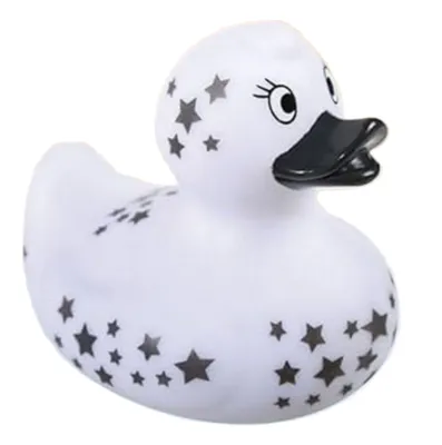 Produktbild von Out of the blue - 20/1068 - Weiße Quietscheente, Silberne Sterne, 10cm, PVC
