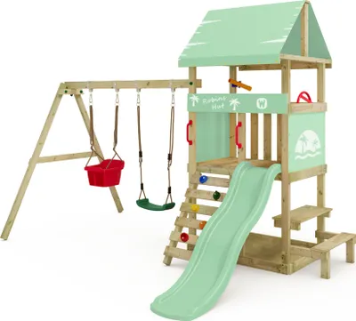 Immagine prodotto di Torre giochi Wickey DinkyHouse con altalena e tavolo da picnic in verde chiaro