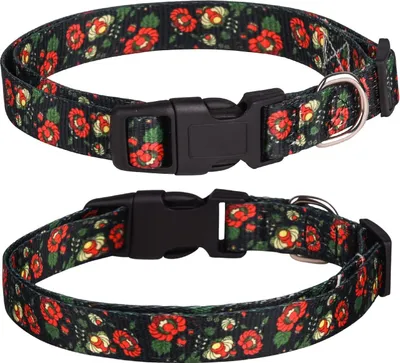 Zdjęcie produktu dla Delikatna regulowana obroża z eleganckimi kwiatami dla psów (M: 32-52 CM navy)