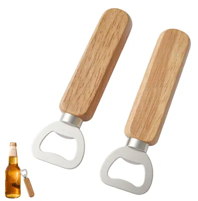 Flesopener aus Edelstahl und Massivholz, 14 cm, für Bier und Wein