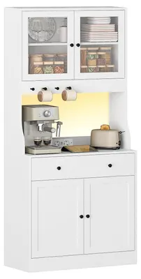 Produktbild von Küchenschrank mit Arbeitsfläche und LED, Buffetschrank mit Schublade, Sideboard mit Steckdose, Weiß, 80x40x180 cm