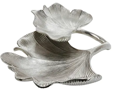 Ginkgo-Schale aus Aluminium, Silber, 34 cm