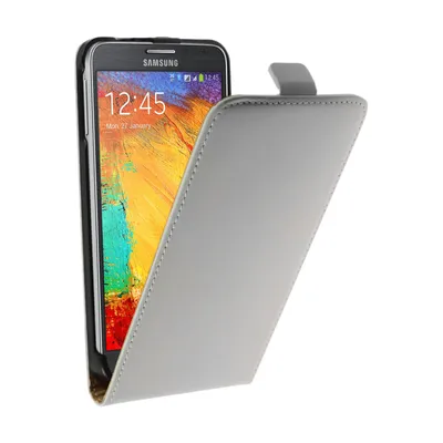 Produktbild von PhoneNatic Kunst-Lederhülle kompatibel mit Samsung Galaxy Note 3 Neo - Flip-Case weiß + 2 Schutzfolien