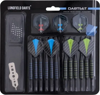Produktbild von Longfield Steel Tip Dart Set mit 12 Pfeilen und Zubehör