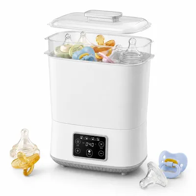 Produktbild von Babyflaschen Sterilisator mit Trockner, 3in1 Dampfsterilisator und Flaschenwärmer für Babyflaschen, 100°C Dampf, BPA frei, für 6 Flaschen