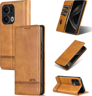 Produktbild von Leder Hülle für Oppo Reno13 Pro, Klapphüllen Brieftasche Magnetverschluss Ständer Schutzhülle Gelb