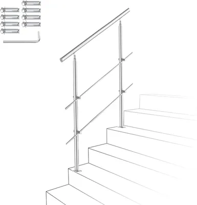 Immagine prodotto di Fiqops ringhiera per scale in acciaio inox ringhiera per balconi Ø 42mm per scale da giardino interne ed esterne 150 cm 2 traverse