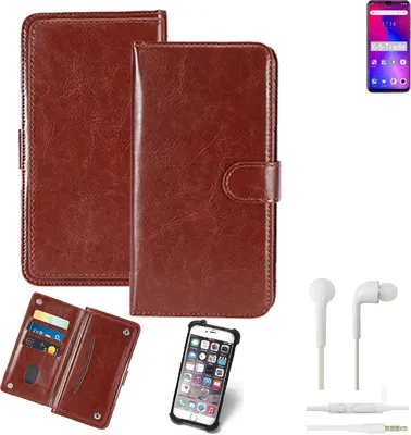 Produktbild von K-S-Trade 360° Hülle kompatibel mit Ulefone S11 inkl. Headphones braun Kunstleder Case BookCase WalletCase Kunstlederederhülle Handyhülle,