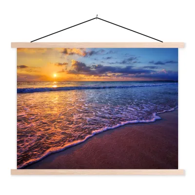 Produktbild von MuchoWow® Textilposter Meer - Strand - Sonnenuntergang - Wolken - Horizont 120x90 cm mit holzfarbenen Rahmen - Magnetisch
