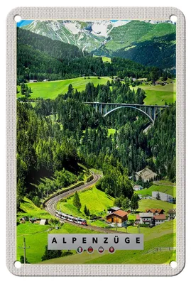 Produktbild von Blechschild Reise 12x18cm Alpenzüge Schweiz Österreich Brücke Schild