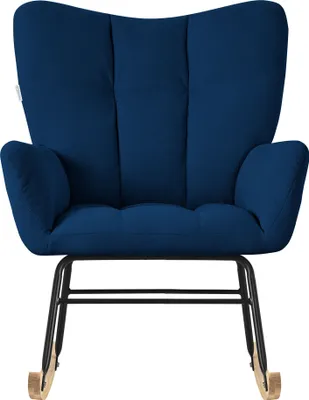 Zdjęcie produktu dla Fotel bujany ML-Design Granatowy fotel bujany Frotte Tapicerowany fotel bujany z drewnianymi prowadnicami Fotel relaksacyjny z podłokietnikami Fotel relaksacyjny