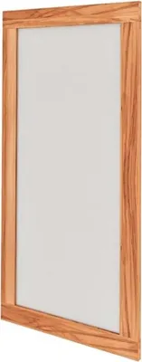 A rectangular mirror with a wooden frame.