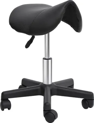 Produktbild von Rollhocker, sattelförmiger Sitz, höhenverstellbar, um 360° drehbar, Kunstleder, schwarz, 35 x 38 x 45-55 cm