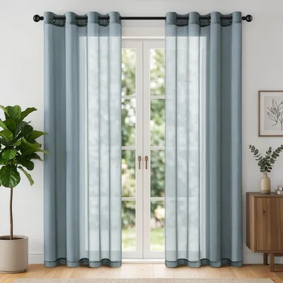 Voile-Gardinen-Set 2er-Pack 140x260 cm, stoffblau, lichtdurchlässig
