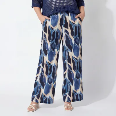 Produktbild von Sommerhose Damen Palazzohose Allover Print Blautöne Schlupfhose 36-44 Taschen