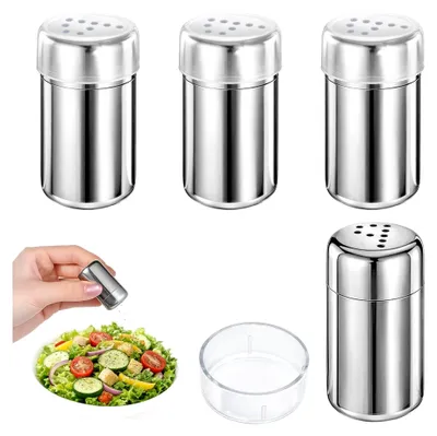 Produktbild von 4er Set 5ml Mini-Salzstreuer für unterwegs, kleine Salzstreuer mit Deckel aus Edelstahl, Gewürzflaschen für Reisen, Pfefferstreuer und Salz für Camping, Restaurants und Grillen im Freien