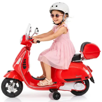 Obrázek produktu pro Elektrická dětská koloběžka  Elektrická koloběžka Elektrické vozidlo Dětské vozidlo s úložným prostorem Vespa Maxi 12V Akumulátorová koloběžka pro děti se světly a zvukem Stabilní konstrukce Bezpečná jízda MAXI Červená Sun Baby