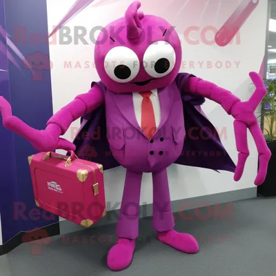 Imagen del producto de Personaje REDBROKOLY de traje de mascota Magenta Spider vestido con un abrigo y maletines