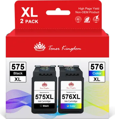 The image shows the packaging of two ink cartridges, one black and one color.