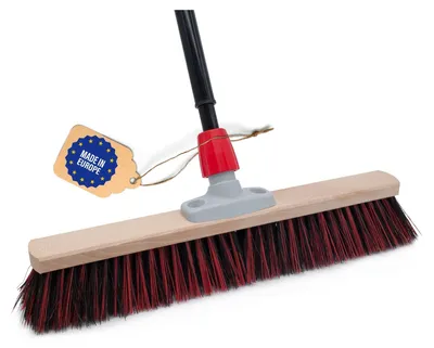 Produktbild von Novaliv Straßenbesen 50 cm I Besen mit Stiel ausziehbar I Arenga-Elaston schwarz-rot I Grob I Industriebesen Kehrbesen Gartenbesen Hofbesen