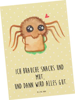 Produktbild von Mr. & Mrs. Panda Postkarte Spinne Agathe Sandwich - Gelb Pastell - Geschenk, Verfressen, Lebensfreude, Ansichtskarten, Ansichtskarte, bildkarte, Alles Wird gut, Fotokarte