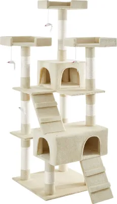 Image de tectake® Arbre à chat Barney 170 cm avec 2 escaliers, 4 souris de jeu et protection anti-basculement