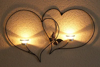 Obrázek produktu pro Dvojitý nástěnný držák na čajovou svíčku srdce 65 cm kovový držák na čajovou svíčku sconce2