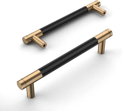 Productafbeelding van Famanu meubelgrepen, vintage stijl, zwart-goud, afstand tussen de gaten: 128 mm, set van 5 stuks