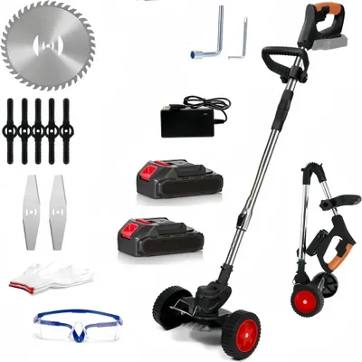 Produktbild von Akku-Rasentrimmer mit 2x 21V 2000Ah Akku&Ladegerät, 18krpm, Freischneider, Teleskop-Stiel & Zusatzhandgriff, Faltbares Modell, mit Rädern