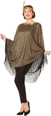 Produktbild von 20er-Jahre Poncho Charleston-Damenkostüm braun-goldfarben - Einheitsgröße