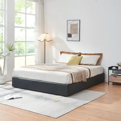 Immagine prodotto di Letto imbottito 'Nola' con rete 160 x 200 cm in ecopelle nera