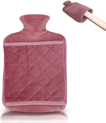 Produktbild von Wärmflasche 2.0L mit Deckel und Kuschelweichem Fellbezug, Kängurutasche - Auslaufsicher, Bettflasche mit weichem Abnehmbarem Bezug, ideal zur Schmerzlinderung(Salwa Pink)