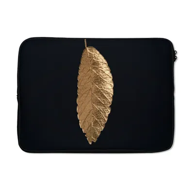 Produktbild von MuchoWow® Laptop Hülle 13 Zoll Blätter - Schwarz - Gold - Luxus - Natur Laptoptasche - Laptophülle - Sleeve - Rundumschutz