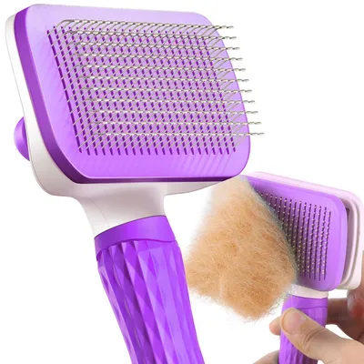 Image de Brosse pour animaux de compagnie, pour chiens et chats | Nettoyage en un seul bouton | Violet/Bleu turquoise