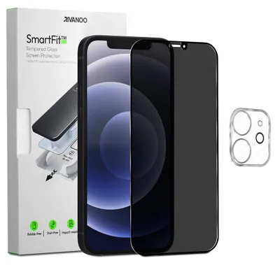 Obrázek produktu pro 1-balení iPhone 12 Ochranné sklo na displej Privacy & 1-balení ochrana objektivu - Tvrzené sklo | [Automatická instalace] - Bez bublin