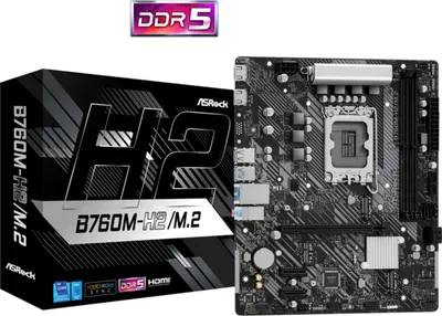 Produktbild von Asrock B760M-H2/M.2, Intel, LGA 1700, Intel® Core™ i3, Intel® Core™ i5, Intel® Core™ i7, Intel® Core™ i9, LGA 1700, 128 GB, DDR5-SDRAM