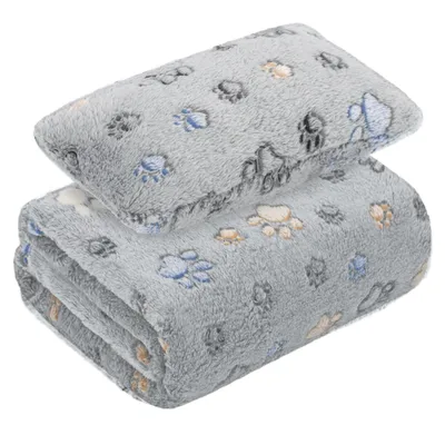 Produktbild von Domarex Four Paws Haustierdecke 70 x 50 cm mit Kissen Pfoten 20x30cm Weiche Polar Fleece Decke für Hund & Katze – Sofa, Auto, Transportbox, Körbchen
