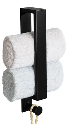 Image de Porte-serviettes sans perçage, noir, avec crochets, autocollant, barre porte-serviettes sans perçage, porte-serviettes d'invités 30 cm pour la salle de bains et la cuisine