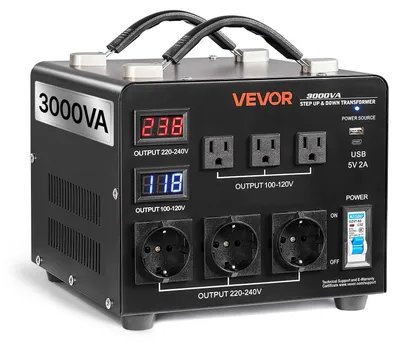 Spannungswandler 3000 VA, 3 US- und 3 EU-Steckdosen, LCD