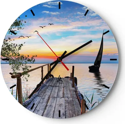 Produktbild von Wanduhr - Rund - Glasuhr - Brücke See - 40x40cm - Schleichendes Uhrwerk - Lautlos - zum Aufhängen bereit - Dekoration Modern - Wanddekoration aus Glas - C3AR40x40-4115