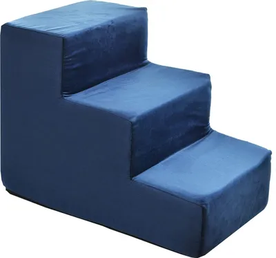 Produktbild von Hundetreppe Katzentreppe Haustiertreppe Aufstiegshilfe Plüschbezug 3 Stufen Dunkelblau Velvet