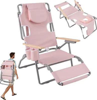 Produktbild von GOPLUS 3-in-1 Strandliegestuhl, Outdoor-Liege mit Gesichtsaussparung, verstellbare Rückenlehne, Handtuchhalter, Faltbarer Sonnenliegestuhl für Pool