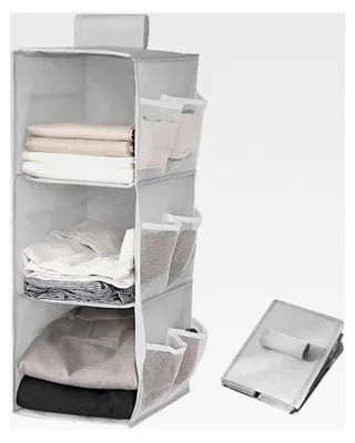 Produktbild von Hängender Kleiderschrank Aufbewahrungsschrank Organizer mit Seitentaschen für Kleidung, platzsparend und faltbar, grau