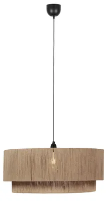 Produktbild von Trio Leuchten - Japandi Japandi Hängelampe I Pendellampe I Pendelleuchte schwarz mit braunem Seil 60cm - Smilla I Wohnzimmer I Schlafzimmer - Metall Rund - LED geeignet E27