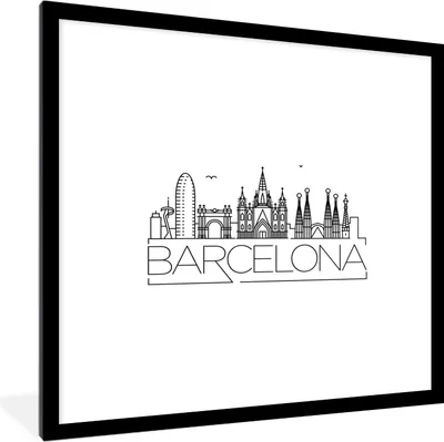 Produktbild von MuchoWow® MuchoWow® Gerahmtes Poster Skyline "Barcelona" weiß 40x40 cm - Poster mit zchwarzem Bilderrahmen - Poster - Plakat im Rahmen
