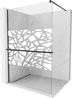 Produktbild von Mexen Kioto+ Duschwand mit Ablage und Reling 110 x 200 cm, Transparent/Weißes Design 8 mm, Schwarz - 800-110-121-70-85