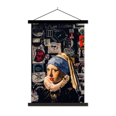 Obrázok produktu pre MuchoWow® Textilný plagát - Dievča s perlovou náušnicou - Tetovanie - Zlato - 120x180cm - S čiernymi lamelami