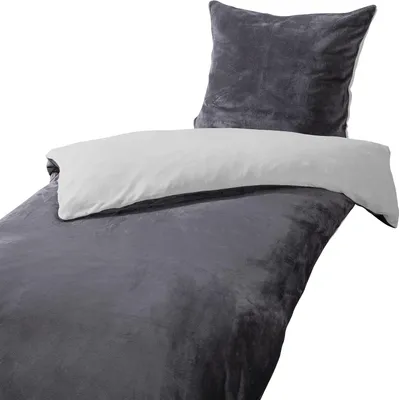 Produktbild von Heimtexland Teddy Flanell Wende Bettwäsche Set I Winter Bettbezug I kuschelig weich und warm I Kopfkissen 80x80 I Bettdecke 155x220 I Cashmere Touch Geschenkidee Weihnachten Typ751 Anthrazit