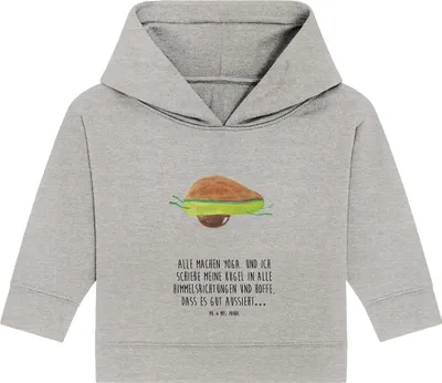 Produktbild von Mr. & Mrs. Panda Organic Baby Hoodie Avocado Yoga 24. - 36. Monat - Heather Grey - Geschenk, Hilfe, Haha, Bauch, Kapuzenshirt, Humor, Unsportlich, Kapuzensweatshirt